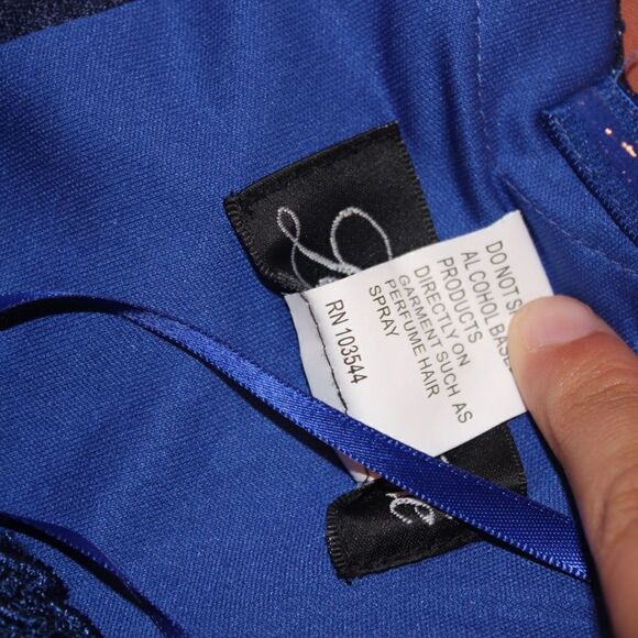 NWT La Femme Beaded V-Neck Lace Gown blue Maxi Dress Women Size 8 $639 - Picture 13 of 15